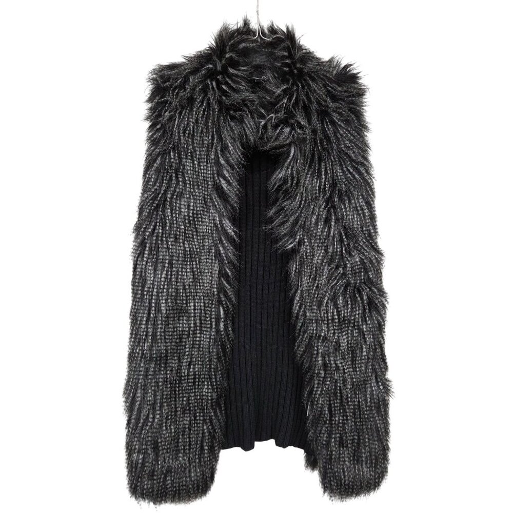 RXB Vest Black Faux Fur Sweater High Neck Long Tunic Style  Women's Medium